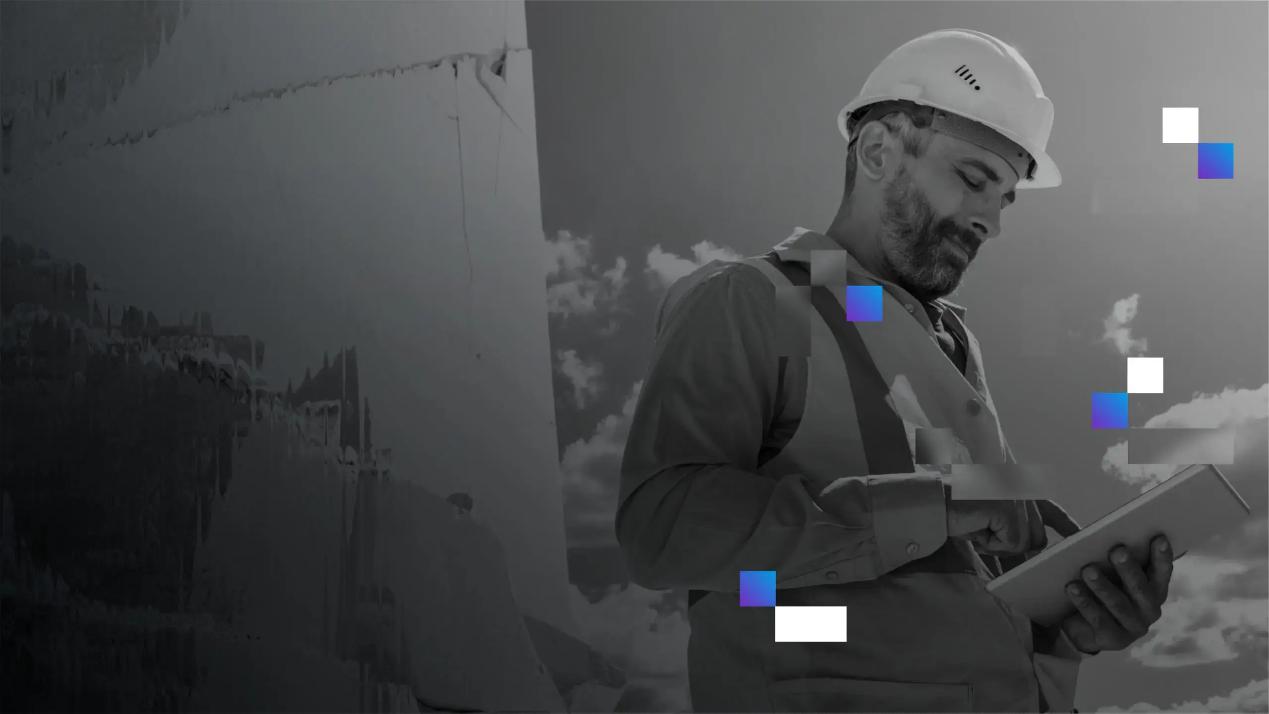 Quarry worker using tablet (mobile)